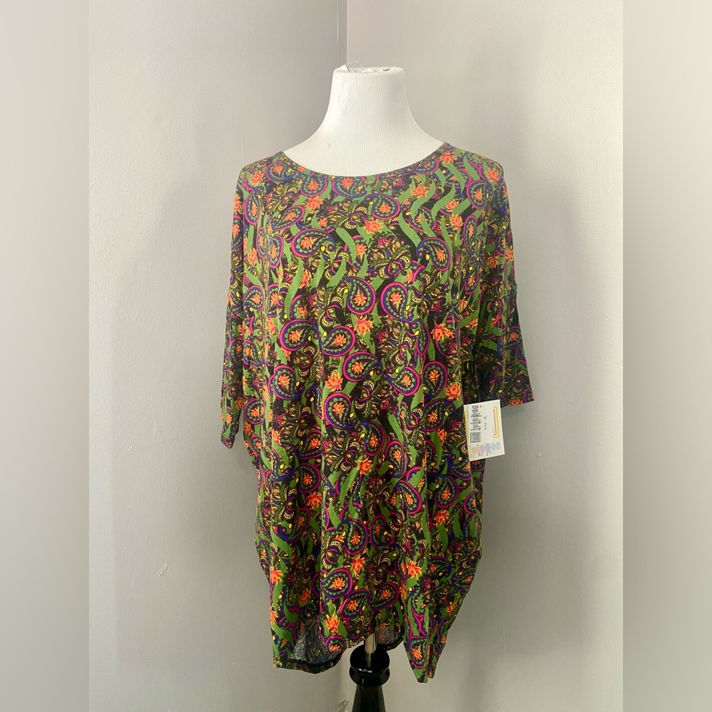 LuLaRoe Irma Tunic Style Top NWT Green Purple Orange Multicolor Paisley